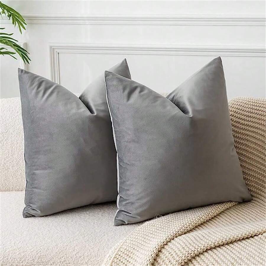 1 pieza Funda de almohada decorativa de terciopelo - Gris - Ver 1