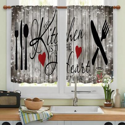 2pcs Vintage European Utensils Kitchen/Coffee Shop Curtains - Farmhouse Living Room And Bedroom Home Decor