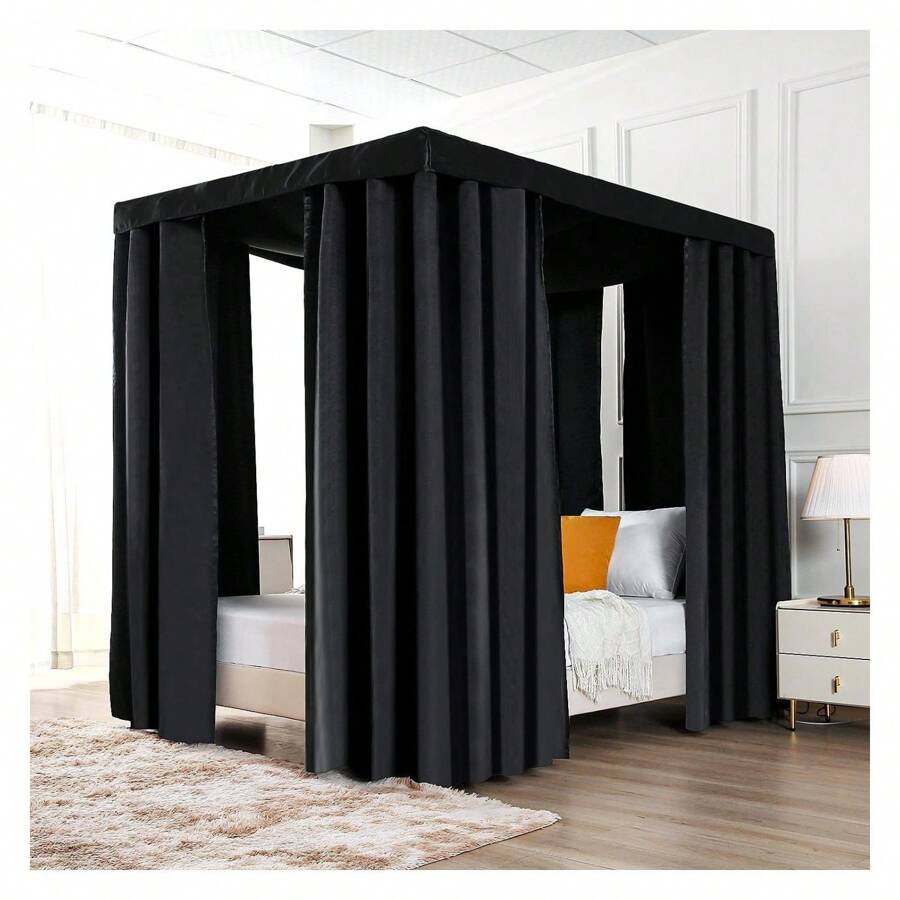 Black Canopy Bed Curtains, Four Corner Post Bed Curtains For Adults And Girls Bedroom Dration, 90% Blackout Private Space Bed Drapes, - Multicolor - View 1