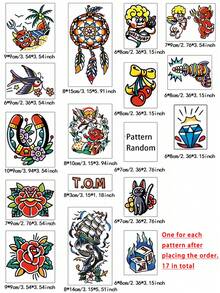 17片/套老派風格手臂花袖角色扮演可愛卡通防水持久臨時紋身貼紙，男女適用，可持續1-5天 - 彩色 - 查看 2