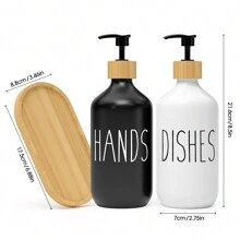 Set Of 2 Black And White Frosted Soap Dispensers With Tray, Countertop Liquid Bottle With Pump, Reusable Container For Shampoo, Conditioner, Shower Gel, Bathroom Accessories, Home Decor, Household Items Home Bathroom Decor Fall Decor Back To School - Black and White - View 2