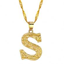 男士字母项链，大写合金字母吊坠项链，女士时尚首饰 - 金色 - 查看 9