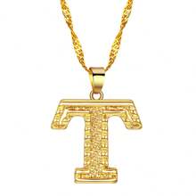 男士字母项链，大写合金字母吊坠项链，女士时尚首饰 - 金色 - 查看 10