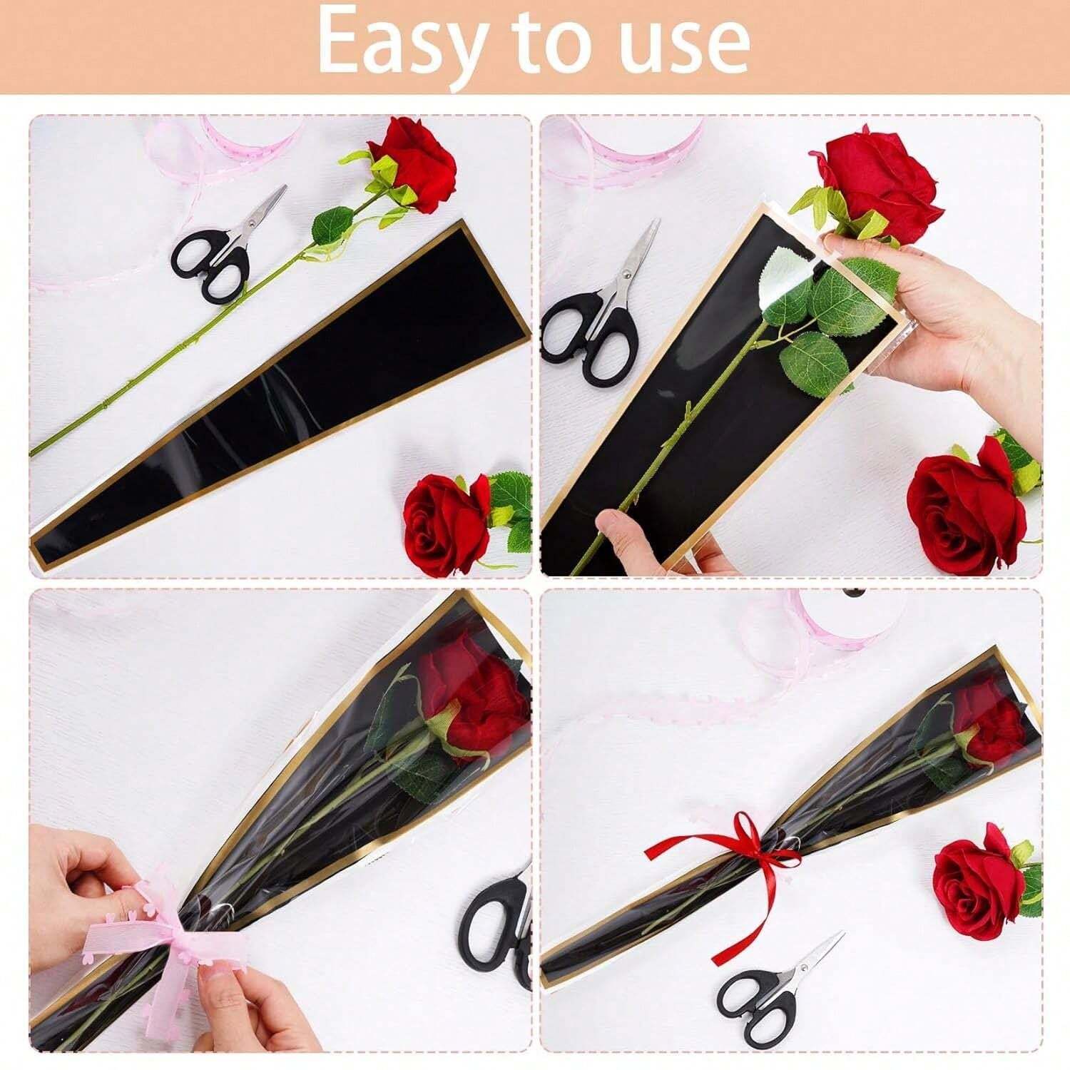 50 PCS Single Rose Sleeve Plastic Flower Wrapping Bags Cellophane