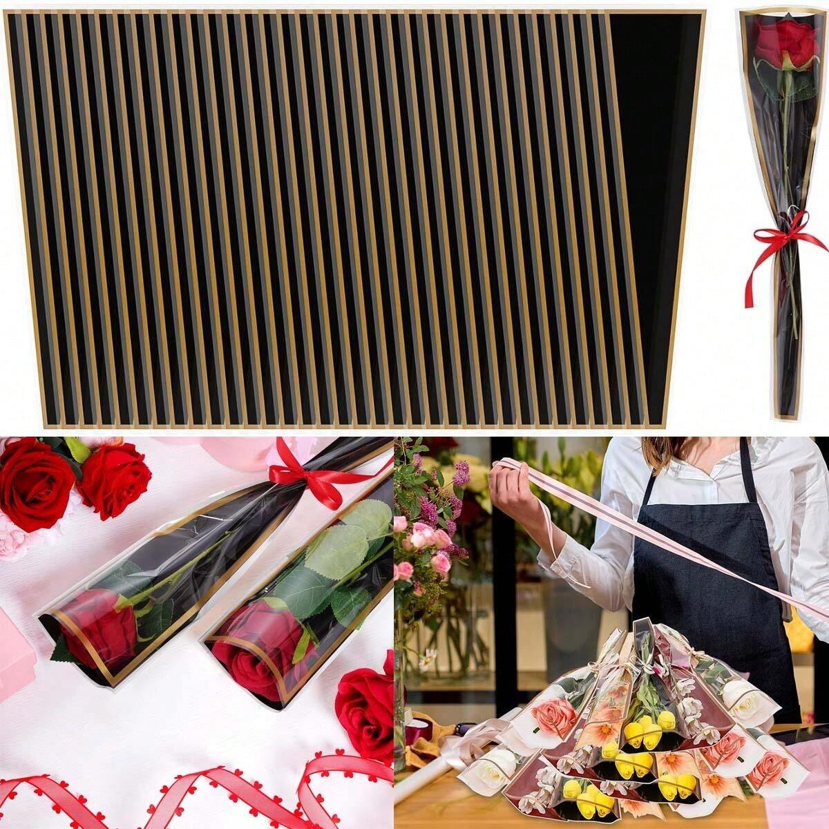 50 PCS Single Rose Sleeve Plastic Flower Wrapping Bags Cellophane