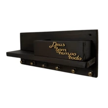 Porta chave de madeira decorativo porta carta carteira decoração Deus e bom o tempo todo cor inbuia - Marrom Claro - Visão 5