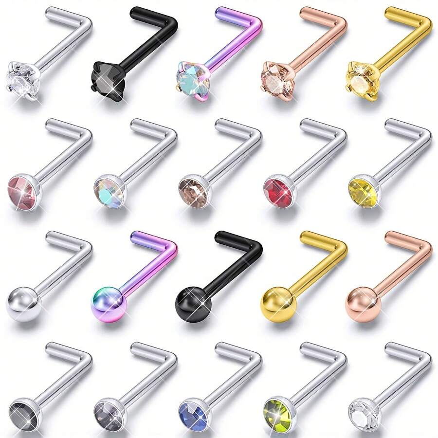 Bague de nez de bague de nez de 16 à 24 pièces pour femmes 20g Anneaux de nez Clous de nez L en