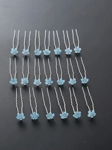 20pcs Women's New Style Flower Multi-Color Bridal Hair Accessories, Including Hairpin, U-Shaped Hair Fork, Hair Stick, Suitable For Daily Life, Casual Wear, Weddings, Back To School, All Match Headwear For Bun Hairstyle. Valentine's Day Valentines - Baby Blue - View 4