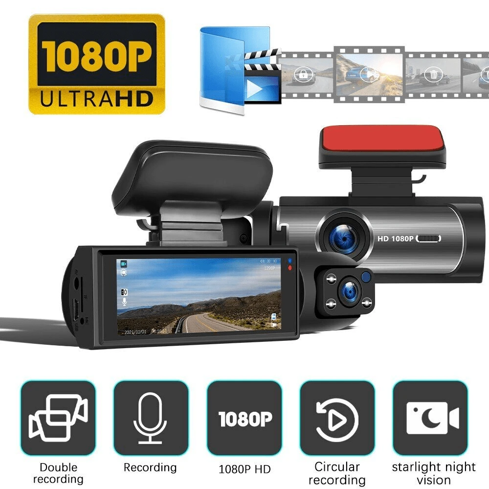 1080P Dual Camera, Dash Cam For Cars, Front And Inside, With IR Night Vision, Loop Recording With 3.16 Inch IPS Screen, Dual Lens Car Dashboard Video Cam - With 32G Card - View 1