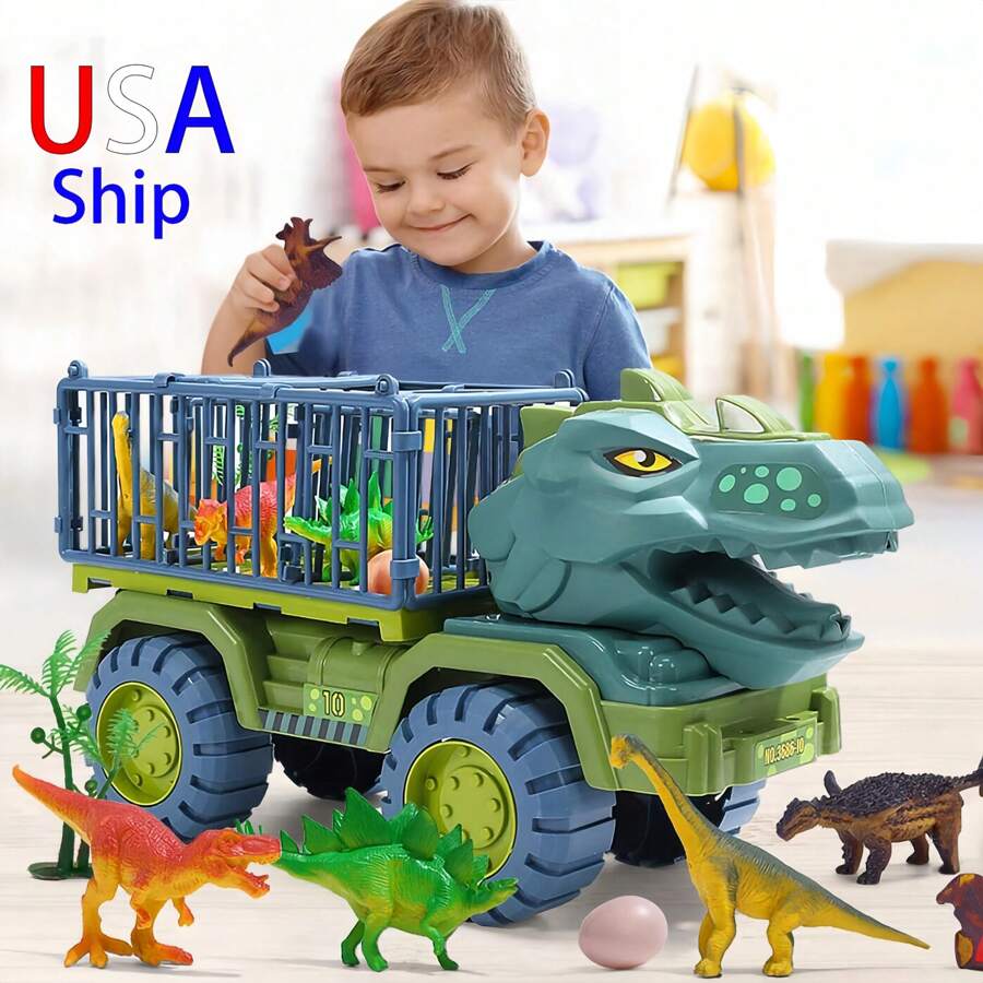男孩汽车玩具恐龙卡车运输车恐龙动物模型霸王龙卡车游戏儿童生日礼物房间装饰，男孩玩具，儿童玩具，男孩玩具