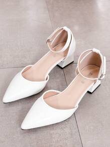 Escarpins blancs à talons hauts pour femmes, sandales à talons épais. Chaussures élégantes et confortables pour dames avec bout pointu et talon moyen. Mules, sandales compensées, à brides, à bout fermé. Printemps/Été