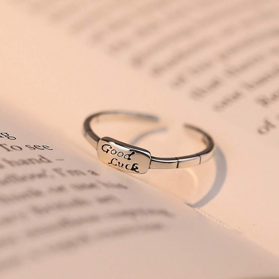 A "Good Luck" Sterling Silver Ring With Adjustable Size For Women, Designer Style Fashion Jewelry - White - View 1