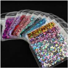 12 袋闪亮蝴蝶指甲闪光片全息镜面超薄夏季主题魅力亮片美甲片亮片 - 彩色 - 查看 2