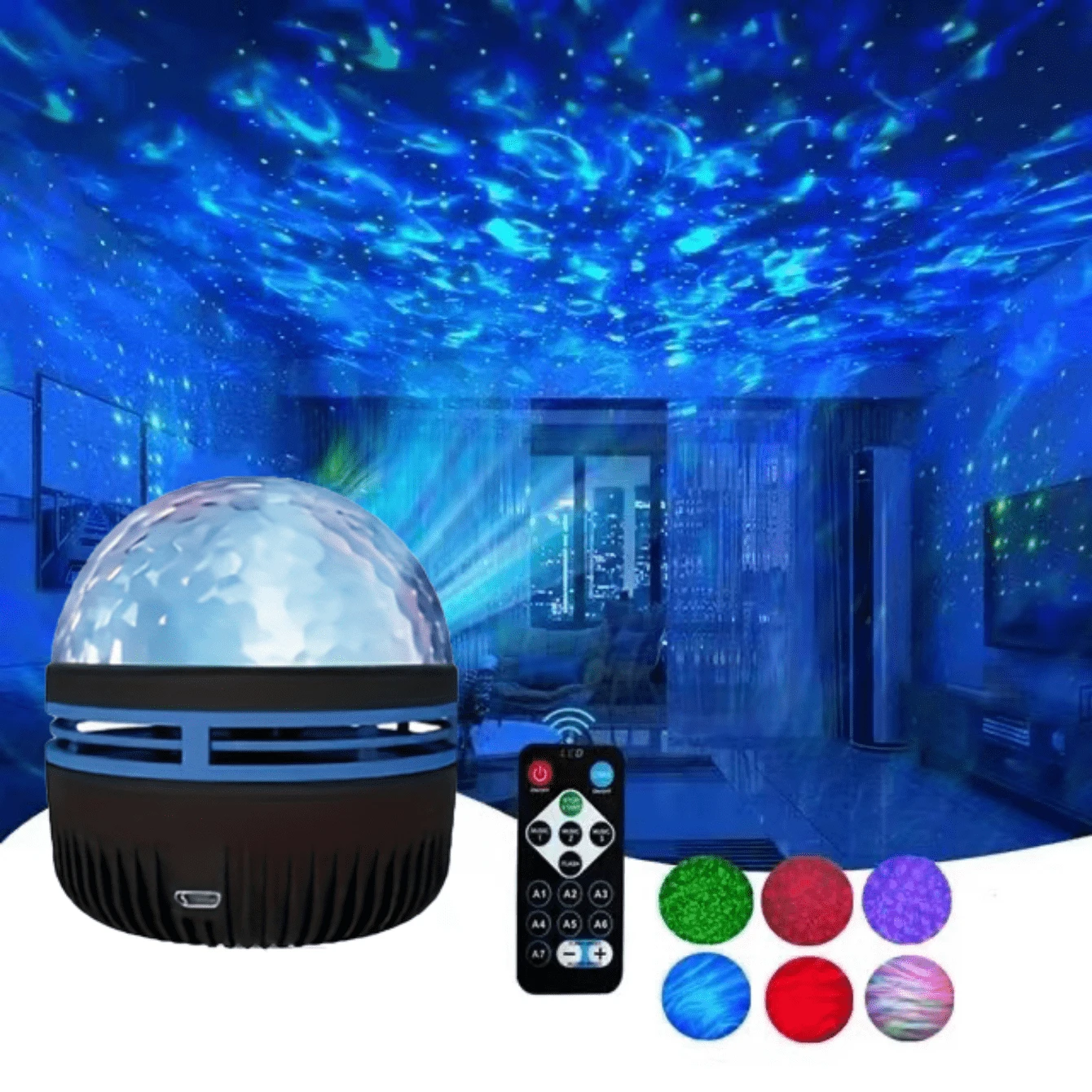 USb Powered Ocean Wave Galaxy Projector, Bedroom Water Ripple Projector Night Light Projector, Adult Playroom, Home Theater, Ceiling, Room Decorative Lights - Black - View 1