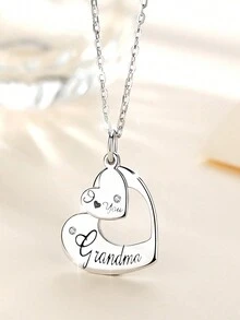 1pc Heart-Shaped Mother Daughter Necklace - Silver - View 4