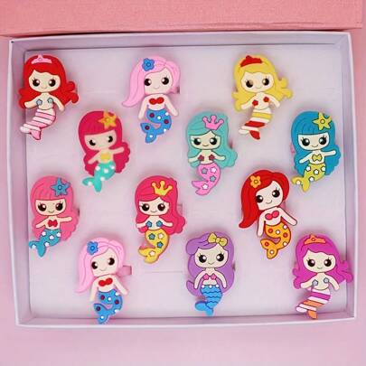 10 Stücke Niedliche Meerjungfrau Cartoon Silikon Kinder Ringe - Perfekt als Partygeschenke und Geschenke für Tochter und Enkelin, ohne Box