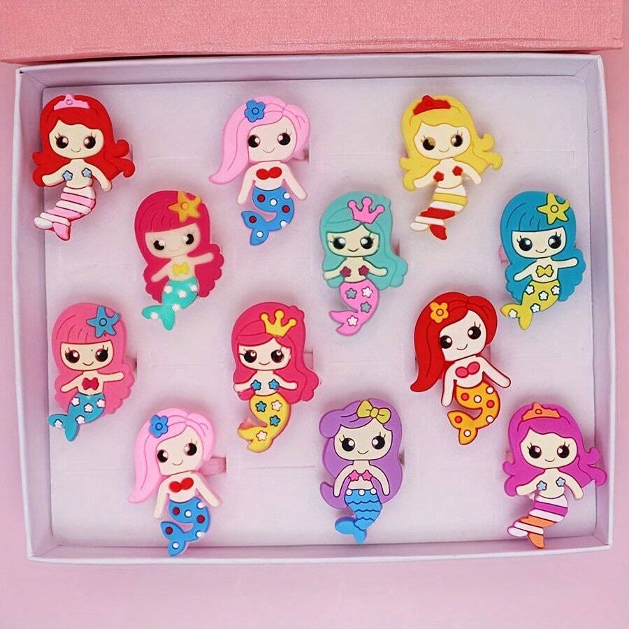 10PCS Cute Mermaid Cartoon Silicone Children Rings - Perfect Party Gifts And Gifts For Daughter And Granddaughter, Without Box - Multicolor - View 1