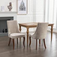 2/4/6 Piece Set Beige Linen Upholstered Dining Chairs, Farmhouse Channel Tufted Dining Chair With Solid Wood Legs For Kitchen,Dining Room. - Màu be - Xem 5