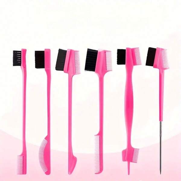 6pcs/Set Styling Accessories Kit Hair Edge Brush Eyebrow Brush Double Head Brush Grooming Broken Hair Comb Hairdressing Accessories Hair Brush,Hair Brush,Comb,Hair Tools,Hair Products And Accessories For Barber Salon Beauty Travel Essentials
