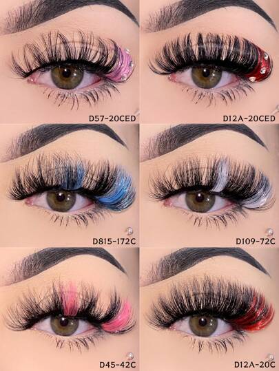 Colored Lashes,White Pink Red Blue Lashes,1pair 20mm Faux Mink Fluffy Colorful Rhinestone False Eyelashes,Colored Bejeweled Fake Eyelashes For Beauty Makeup