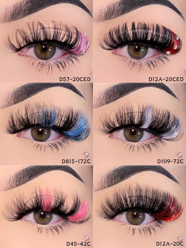 Cils colorés, cils blancs, roses, rouges, bleus, 1 paire, 20mm, faux cils en vison duveteux et colorés avec diamants, faux cils colorés et bijoutés pour maquillage beauté