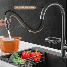 Bộ Vòi Chậu Bếp Có Vòi Kéo, Máy Trộn Nước Nóng Lạnh, Vòi Xoay Có Giá Để Đồ, Vòi Nước Gia Dụng Cao Cấp Mới - Xám - Xem 5
