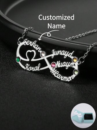 Customized Personalized Infinity Birthstone Necklace With Multiple Names, Ideal For Mother's Day, Valentine's Day, Birthdays, Anniversaries, As Well As Christmas Gifts For Friends, Classmates, Graduates And Family Members. Gold,Silver,Rose Gold Stylish,Fall Fashion,Casual,Old Money,Colorful,Soccer Mom Custom,Personalized,Unique Ideal Gifts For Her Girlfriend,Mom,Family,Friends,Daughter For Anniversaries,For Birthdays,For Daily Wear,For Prom,For Mother's Day,For Valentine's Day,For Graduation,For Weddings,New Year Glamour