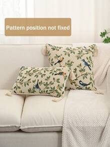 1 件喜鹊树枝提花枕套或腰垫，适用于卧室、客厅、沙发 - 彩色 - 查看 3