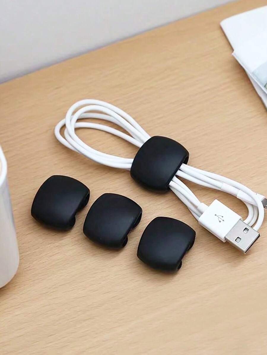 3入組黑色矽膠電線夾，適用於整理和組織數據線、耳機、充電線 - 黑色 - 查看 1