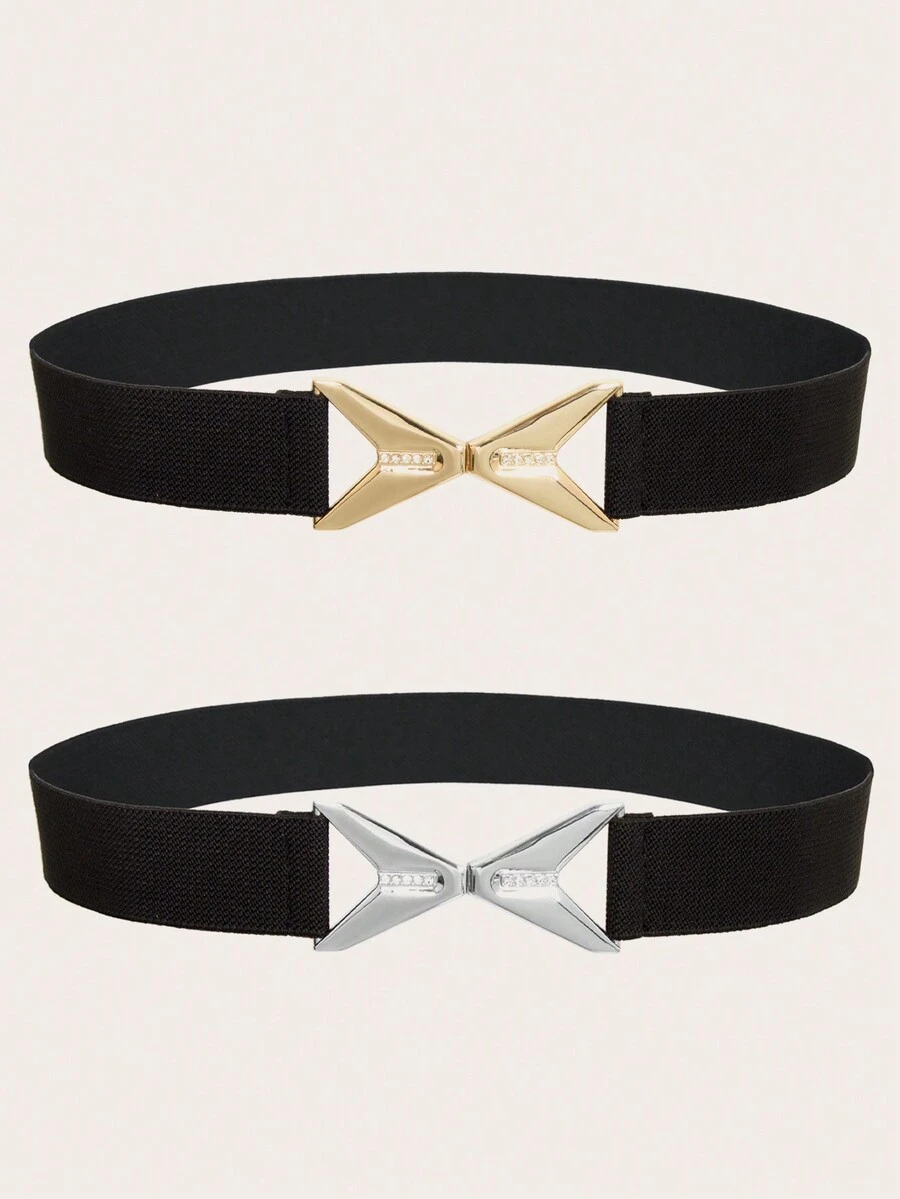 女性三角熱鑽扣彈性腰帶，適用於腰部裝飾服裝和西裝，簡約時尚且通用的腰帶 - 多色 - 查看 1