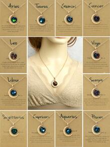 1/12 件十二星座夜光月亮吊坠项链，时尚个性化时尚十二生肖卡项链 - 金黃色 - 查看 5