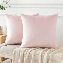 1pc/2pcs Velvet Solid Color Decorative Throw Pillow Cover (Pillow Insert Not Included), Square Cushion Cover, Holiday Home Decor Pillow, Soft & Comfortable Linen-Like Fabric, Modern Decor For Sofa, Bedroom, Dorm - Pink - View 6