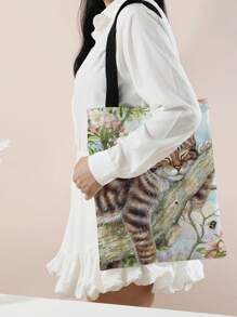 Borsa a tracolla con stampa a motivo di gatti stampata sui due lati, borsa casual da viaggio e da spiaggia, grande capacità, riutilizzabile, borsa a tracolla casual da donna di grande capienza in tela, borsa da spiaggia, borsa della spesa con stampa per donne