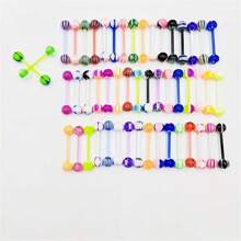 10/20/50pcs Random Assorted Color Acrylic Hypoallergenic Tongue Barbell Rings. Cute Tongue Studs For Women; Enjoy Your Tongue Piercings Female Style; Best Gift For Birthday, Christmas, Anniversary, Valentine's Day, Wedding, Career, Fancy Dance Party, Halloween Party Etc., Mom, Mother, Mother's Day, Gift - Random Color Tongue Studs UV - View 5