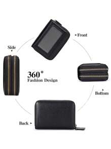 Casual Genuine Leather - Blocking Protection Sleek Coin Pouch & Card Holder Fashionable Clutch & Coin For Women Wallet Purse Wallet Small Wallet Rfid Wallet - Black - View 6