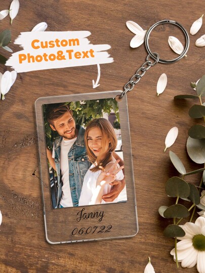 1pc Custom Couple Photo And Text Keychain, Custom Couple Picture Keychain, Personalized Photo Keychain With Text, Custom Couple Photo Gift, Personalized Acrylic Keychain, Personalized Picture Keychain With Text For Holiday Treasure Finds, Winter Fashion, Christmas Gift, Christmas Decorations, Personalized Christmas Ornaments, Personalized Gifts Personalized/Customized Keychain, Christmas Accessories, High School Senior High School Students, College Students, University Students, Freshman, Sophomore, Underclassmen,Delicate Romance, Utilitarian Chic