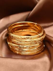 1/3/6 件 24K 镀金手工雕刻手镯（6 毫米宽），适合女性日常佩戴礼物，不含包装盒 - 金黃色 - 查看 1