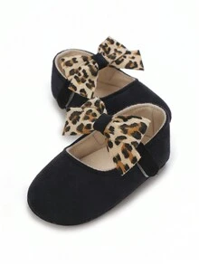 Zapatos planos de princesa antideslizantes y transpirables con diseño de lazo para que los bebés recién nacidos y niñas aprendan a caminar, adecuados para todas las estaciones - Negro - Ver 4