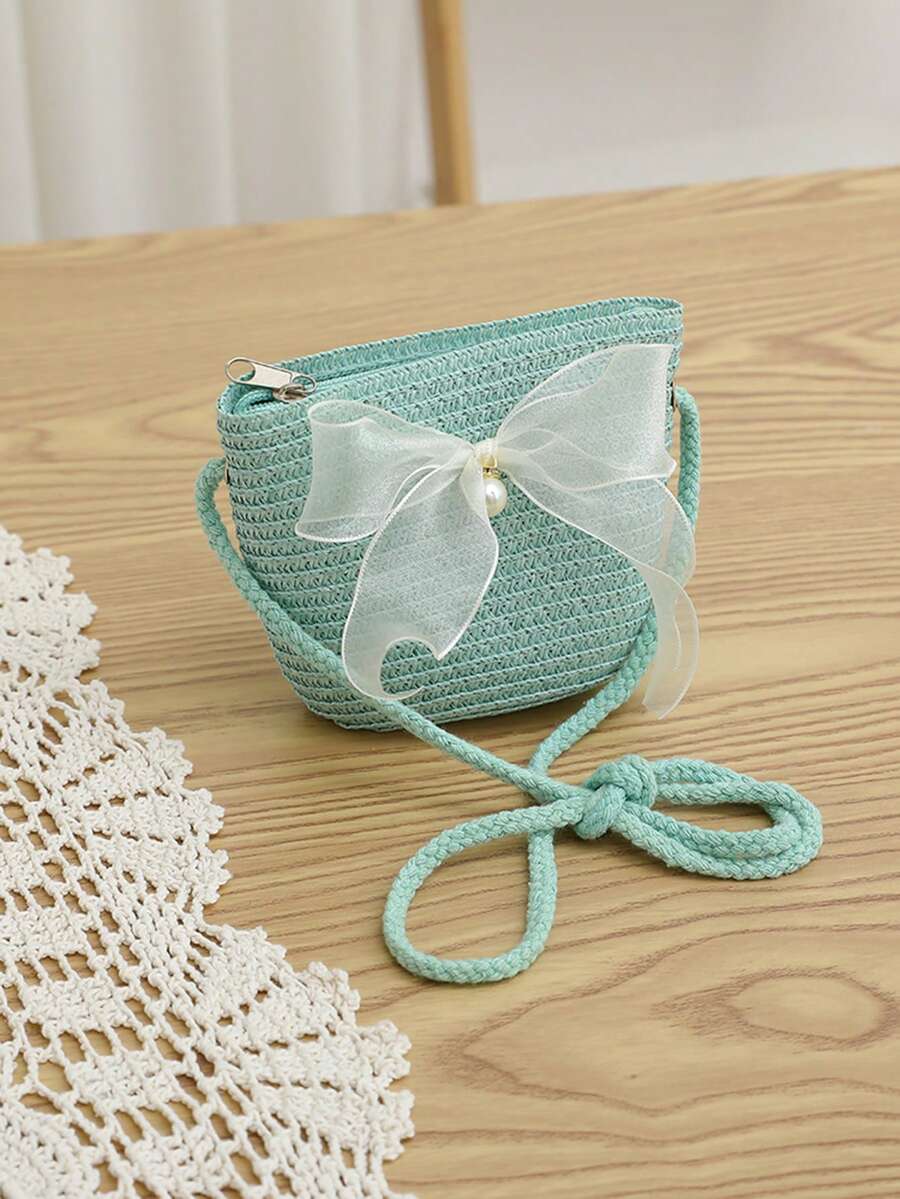 1入組夏季新款幼兒女孩帽子，可愛的公主草帽配有蝴蝶結，公主包，適用於海灘度假和日常穿著 - 薄荷綠 - 查看 1