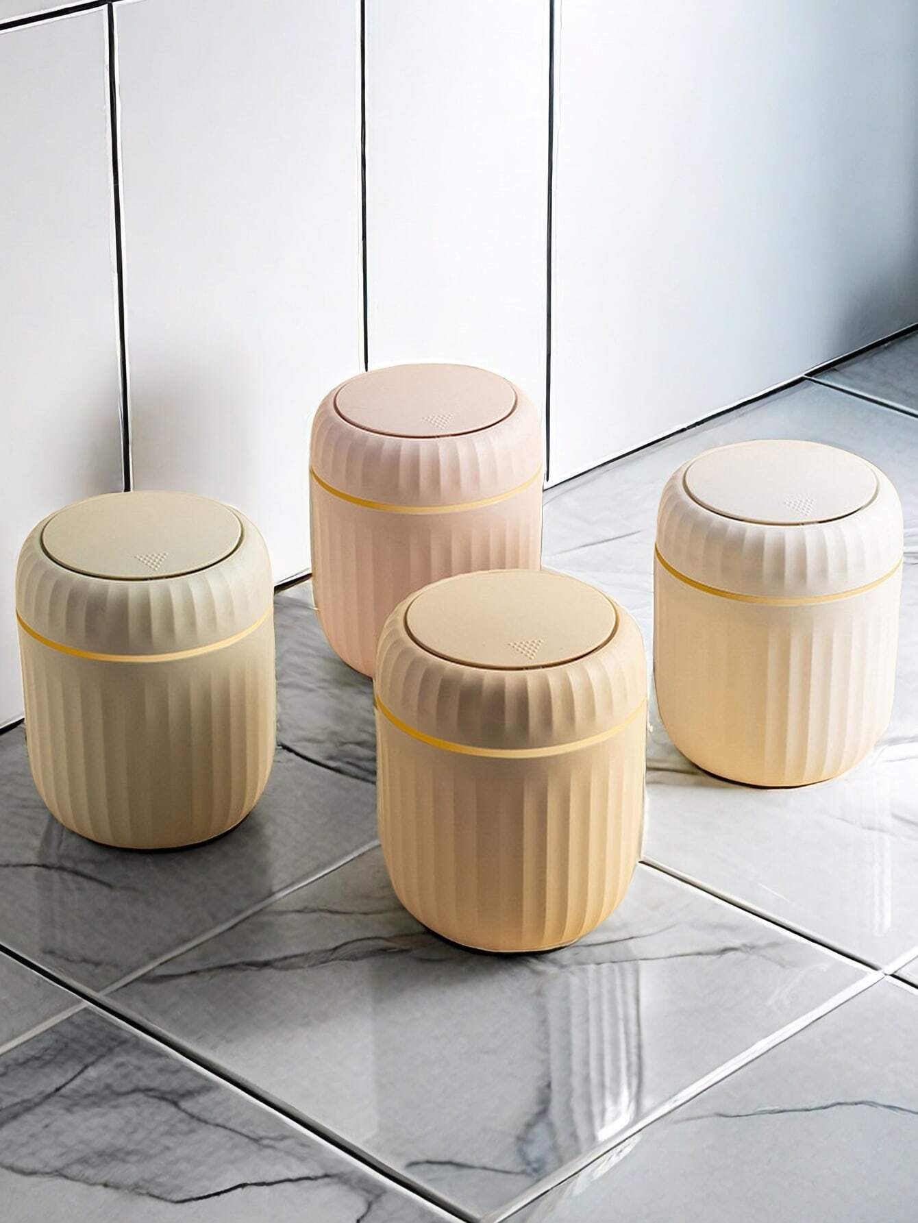 Fashionable White Vertical Striped Desktop Trash Can With Lid SHEIN USA