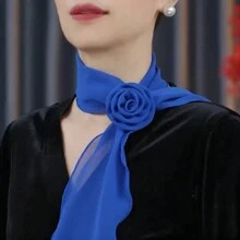 1件裝女士玫瑰花卉素色雪紡絲巾，新款可愛輕盈絲綢圍巾，附長條帶，親膚三角巾，情人節配件 - 彩色 - 查看 16