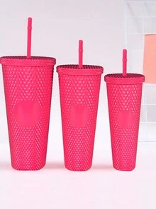 Large Capacity Durian Cup Double-Layer Plastic Cup With Straw Creative Diamond Grain Water Cup 450ml/700ml/1100ml - Pink - View 7