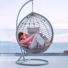 1Pc Egg Chair Cushion Hanging Basket Seat Cushion Thicken Soft Egg Swing Chair Pad Hanging Egg Chair Cushion With Headrest For Wedding Decoration - 灰色 - 查看 5