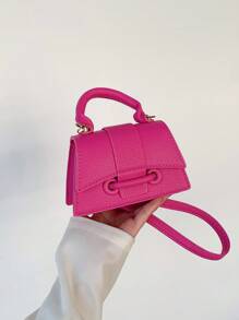 1pc Mini Fashion Casual Single Compartment Drawstring Bag With Personalized Lock And Carrying Options (Handbag Or Crossbody) - Hot Pink - View 6