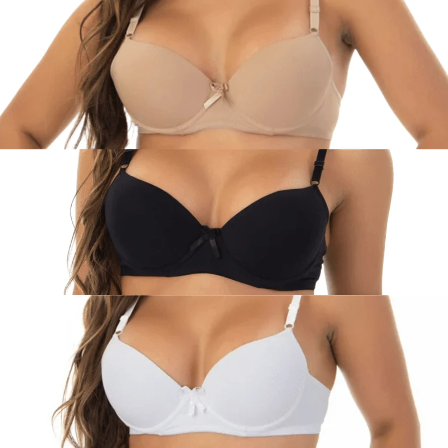 Kit 2 Sutiã com Bojo Básico Liso Alça Fina Soutien