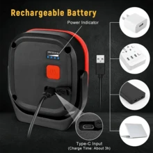 1pc Magnetic Work Light, LED Work Light Rechargeable Work Lights Portable Magnetic Flashlight Inspection Light For Car Repair, Camping, Emergency & Job Site Lighting - Red and Black - View 4