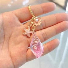 Glow-In-The-Dark Seashell Keychain With Oil Drip Starfish & Fish Tail Pendant, Summer Vacation-Style Key Ring Bag Decoration Car Accessories Bag Charm School Cute Goth Y2k Halloween Accessories Teachers Day Christmas Gift Ideas Bag Lanyards With Id Holder Car Accessories Bag Charms