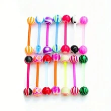 10/20/50pcs Random Assorted Color Acrylic Hypoallergenic Tongue Barbell Rings. Cute Tongue Studs For Women; Enjoy Your Tongue Piercings Female Style; Best Gift For Birthday, Christmas, Anniversary, Valentine's Day, Wedding, Career, Fancy Dance Party, Halloween Party Etc., Mom, Mother, Mother's Day, Gift - Random Color Tongue Studs UV - View 3