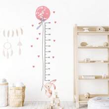 1set Cartoon Rabbit & Pink Balloon Height Measurement Wall Sticker, Self-Adhesive Nursery Room Decorbaby Shower Family Decorations Gifts - Pink - View 1