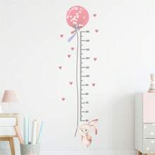 1set Cartoon Rabbit & Pink Balloon Height Measurement Wall Sticker, Self-Adhesive Nursery Room Decorbaby Shower Family Decorations Gifts - Pink - View 3